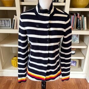 Brooks Brothers Pro Sport Blue White Stripe Cotton Cardigan XS Nautical Coastal
